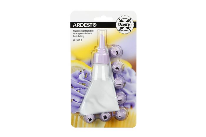 Мішок кондитерський з насадками ARDESTO Tasty baking,  26.8x13.4см, пластик, ліловий