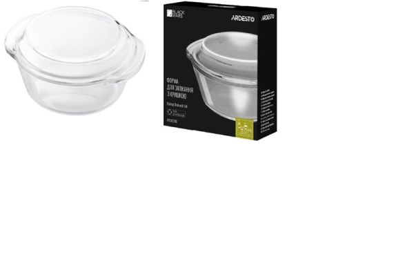 Форма для запікання з кришкою ARDESTO Black Mars, 25.5х22.8х10.2см, боросилікатне скло, кругла, прозорий