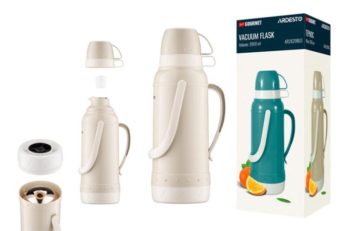 Термос ARDESTO Gemini Gourmet, 2000мл, пластик, боросилікатне скло, бежевий