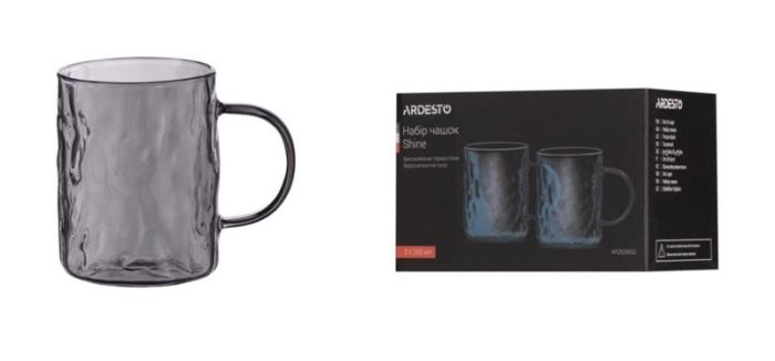 Набір чашок ARDESTO Shine, 260мл, 2шт, боросилікатне скло, сірий