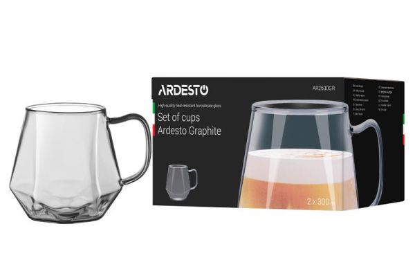 Набір чашок ARDESTO Graphite, 300мл, 2шт, боросилікатне скло, сірий