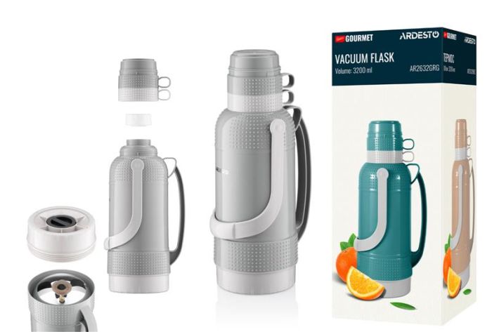 Термос ARDESTO Gemini Gourmet, 3200мл, пластик, боросилікатне скло, сірий