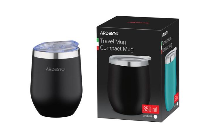 Термокухоль ARDESTO Compact Mug, 350мл, нержавіюча сталь, чорний