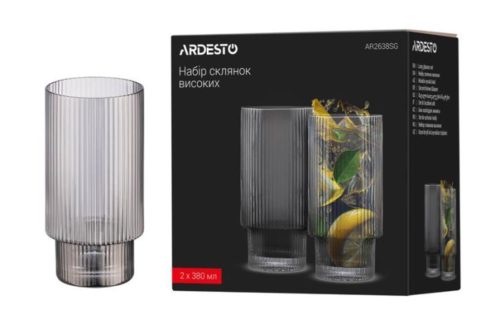 Набір склянок високих ARDESTO Graphite, 380мл, 2шт, скло, сірий