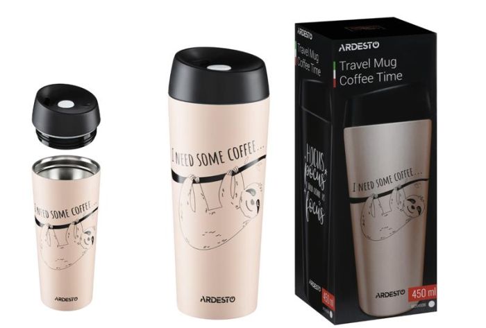 Термокухоль ARDESTO Coffee time Bradypus, 450мл, нержавіюча сталь, бежевий