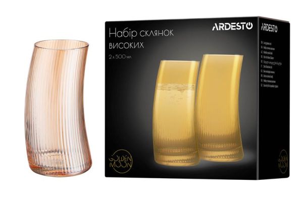 Набір склянок високих ARDESTO Golden Moon, 500мл, 2шт, скло, золотистий