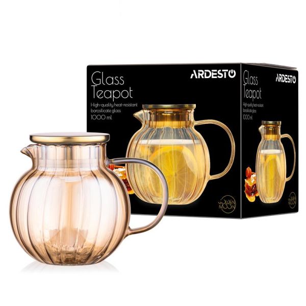 Заварник ARDESTO Golden Moon 1000мл, боросилікатне скло, бамбук, золотистий