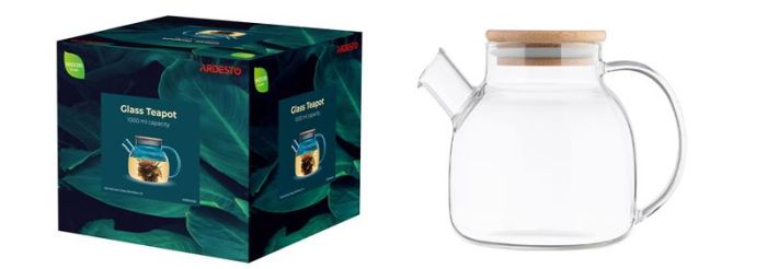 Заварник ARDESTO Midori, 1000мл, боросилікатне скло, бамбук, прозорий