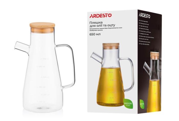 Пляшка для олії та оцту ARDESTO Midori, 650мл, боросилікатне скло, прозорий