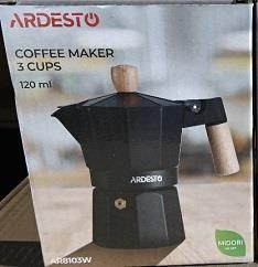 Гейзерна кавоварка Ardesto Midori, 120мл, 3 чашки, алюміній, бамбук