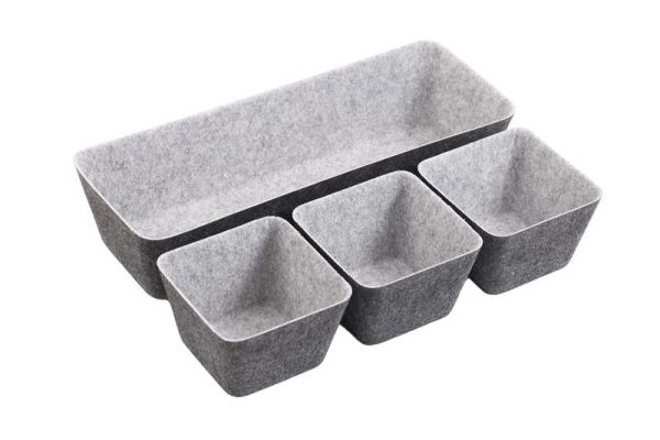 Набір контейнерів ARDESTO Prestigio 4 предмети, 38.5x13.5x9cm/12x12x8.5см, фетр, сірий
