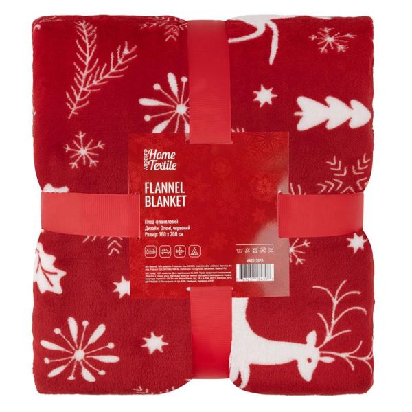Плед ARDESTO Christmas Flannel 160х200см, 100% поліестер, олені, червоний