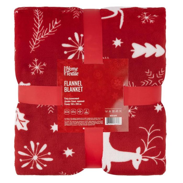 Плед ARDESTO Christmas Flannel 160х200см, 100% поліестер, олені, червоний