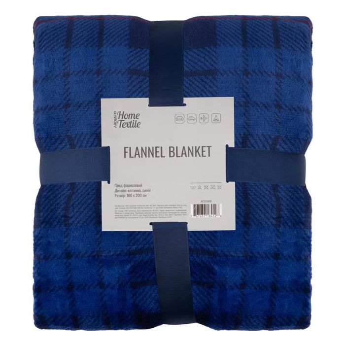 Плед ARDESTO Flannel 160х200см, 100% поліестер, клітинка, синій