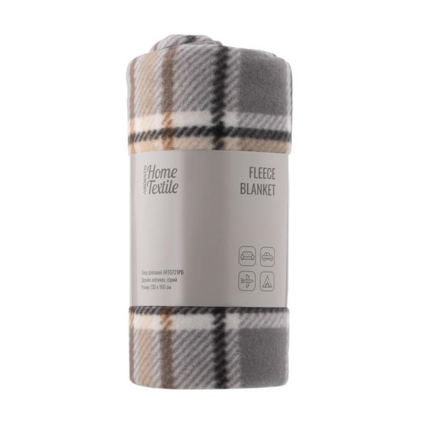 Плед ARDESTO Fleece 130x160см, 100% поліестер, клітинка, сірий