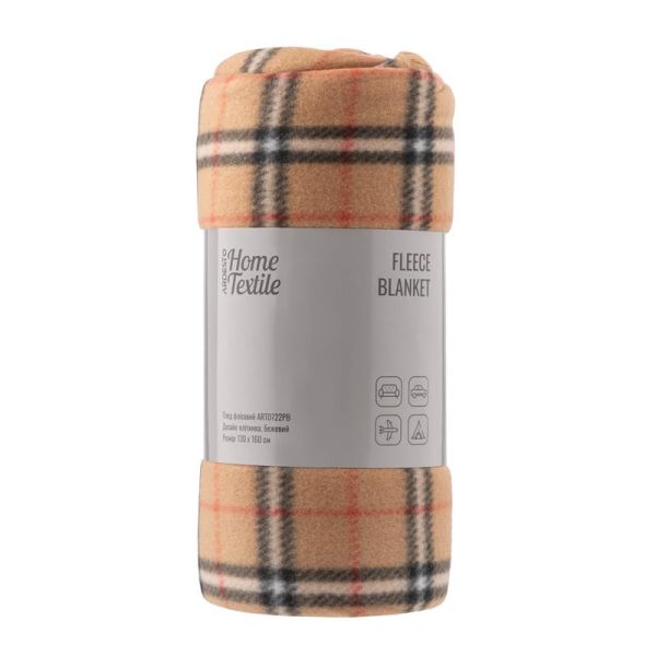 Плед ARDESTO Fleece 130x160см, 100% поліестер, клітинка, бежевий