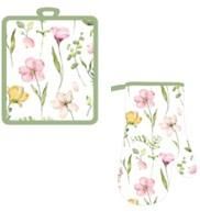 Набір прихваток для кухні ARDESTO Spring flowers 18х20см, 18х30см, 100% поліестер (верх), 100% бавовна (низ), білий