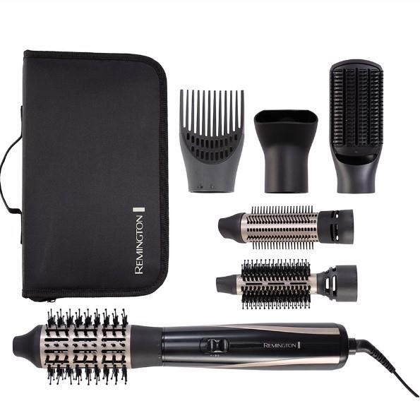 Фен-щітка Remington Blow Dry & Style Caring, 1200Вт, 2 режими, іоніз-я, хол. обдув, кейс для зберігання, кераміка, чорно-золотий
