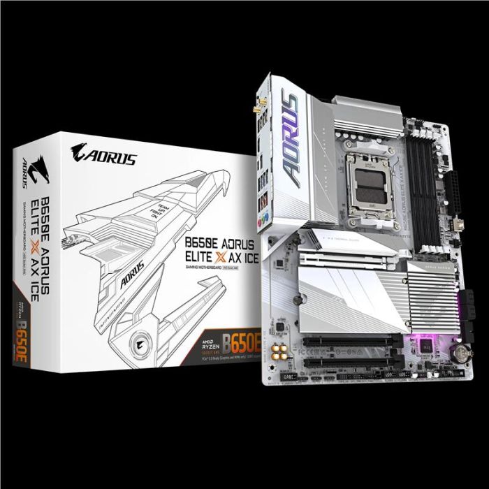 Материнська плата GIGABYTE B650E A ELITE X ICE sAM5 B650 4xDDR5 M.2 HDMI DP Wi-Fi BT mATX білий
