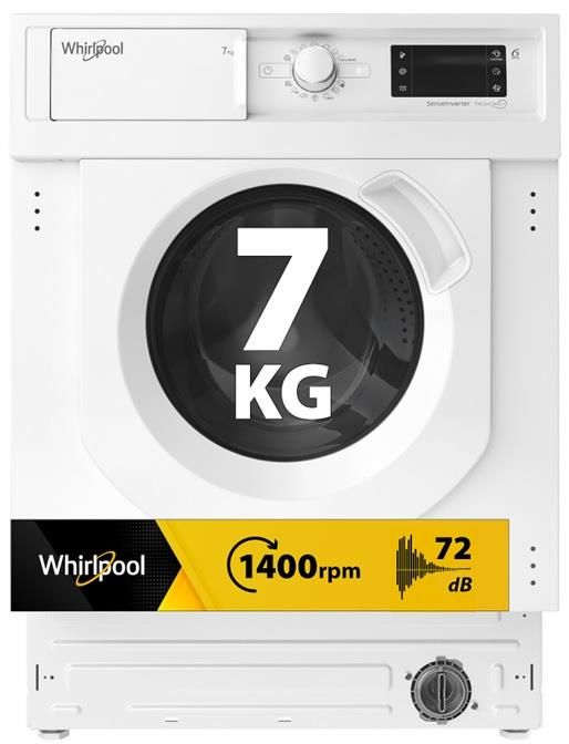 Пральна машина Whirlpool вбудована фронтальна, 7кг, 1400, D, 60см, дисплей, пара, білий