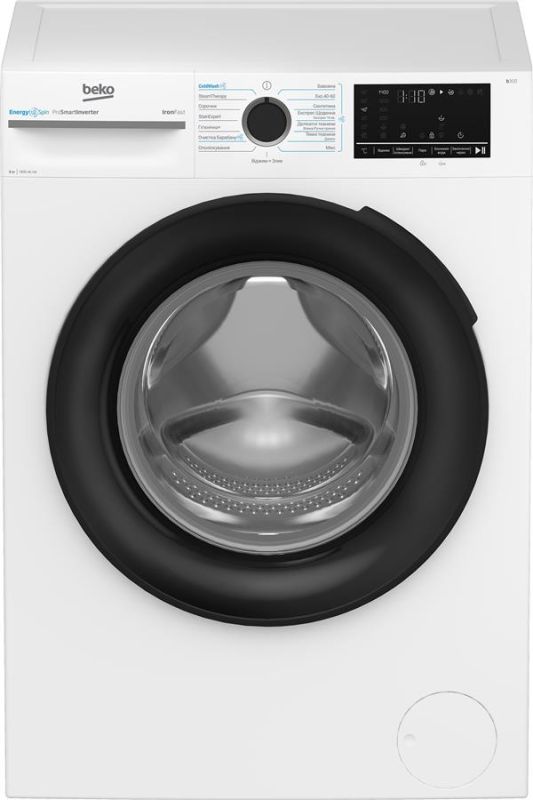 Пральна машина Beko фронтальна, 8кг, 1400, A, 55см, дисплей, інвертор, пара, білий