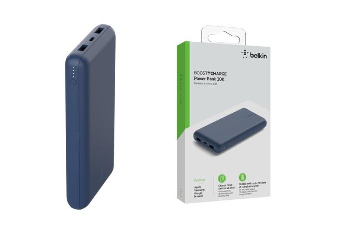 Акумулятор портативний літій-іонний Power Bank Belkin 20000мА·год, 15Вт, 2хUSB-A/USB-C, блакитний