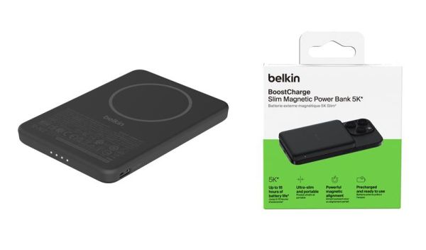 Акумулятор портативний літій-іонний Power Bank Belkin 5000мА·год, 15Вт, Slim Magnetic, чорний