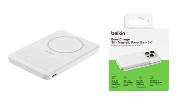 Акумулятор портативний літій-іонний Power Bank Belkin 5000мА·год, 15Вт, Slim Magnetic, білий