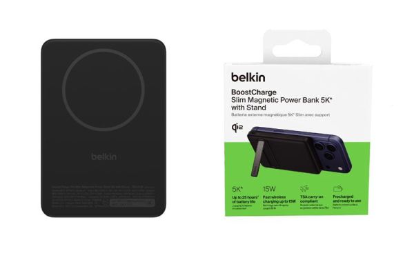 Акумулятор портативний літій-іонний Power Bank Belkin 5000мА·год, 20Вт PD/Qi2 15Вт, Magnetic Kickstand, чорний