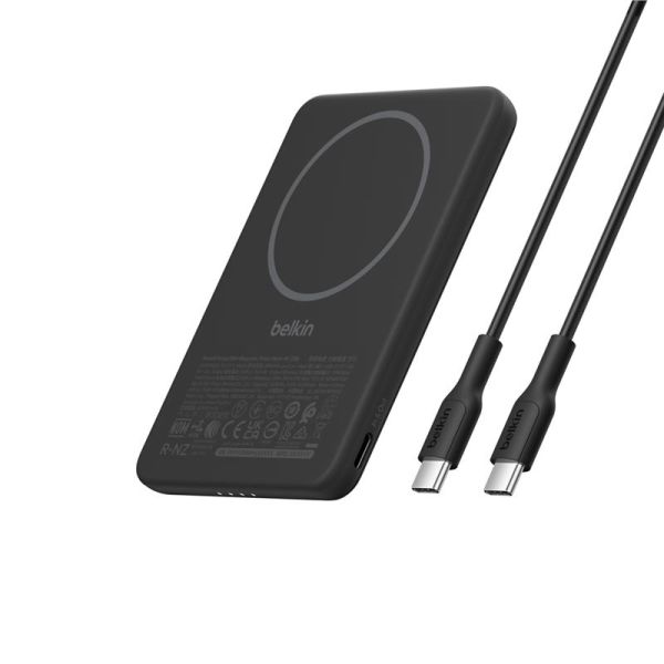Акумулятор портативний літій-іонний Power Bank Belkin 5000мА·год, 15Вт/Qi2 7.5Вт, Slim Magnetic Ring, чорний