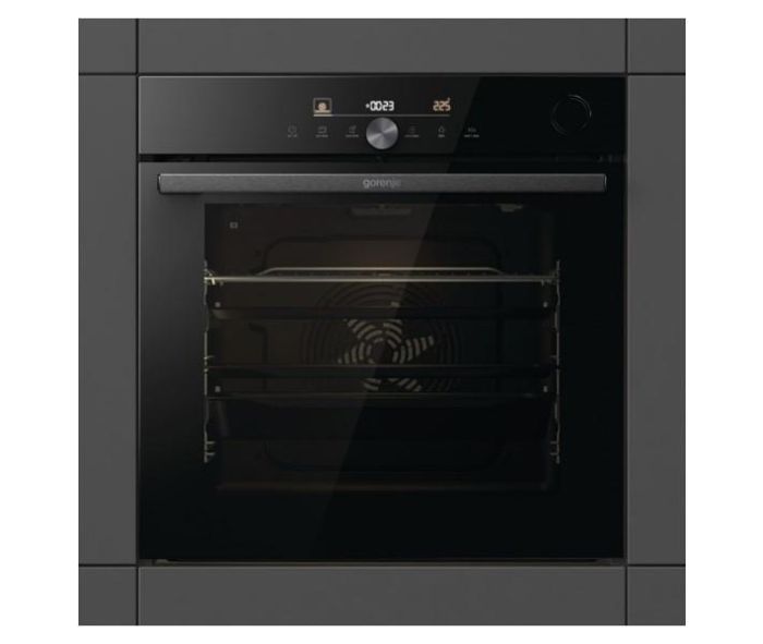 Духова шафа Gorenje електрична, 77л, A+, пара, дисплей, готування на різних рівнях, піроліз, Wi-Fi, чорний