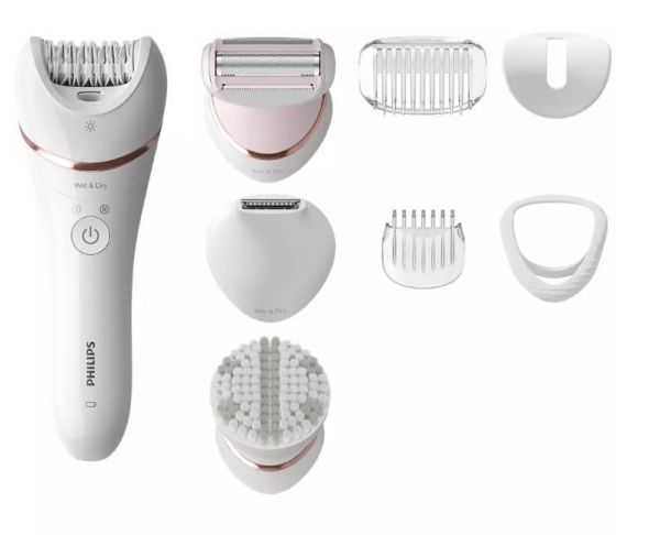 Епілятор Philips 8000 series дисковий, акумул., пінцет.-32, волог.+сух., насадок-7, футляр, білий