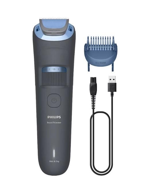Тример Philips Series 3000, для бороди і вусів, акум., сталь, синій