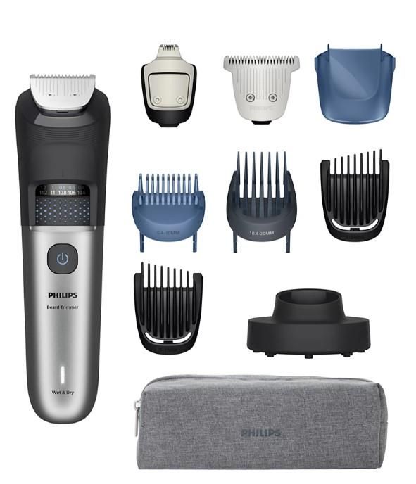 Тример Philips Series 7000, для бороди і вусів, акум., сталь, чорно-сріблястий