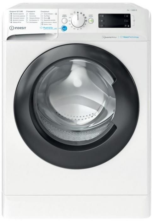 Пральна машина Indesit фронтальна, 7кг, 1200, A+++, 43.5см, дисплей, пара, інвертор, люк чорний, білий