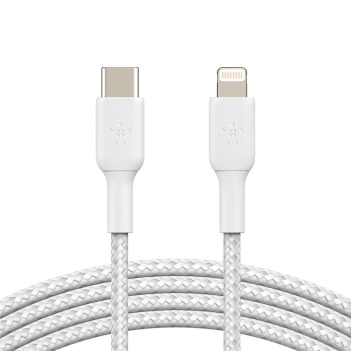 Кабель Belkin USB-C > Lightning заряджання/синхронізації 30Вт PD, 2м, плетений, білий