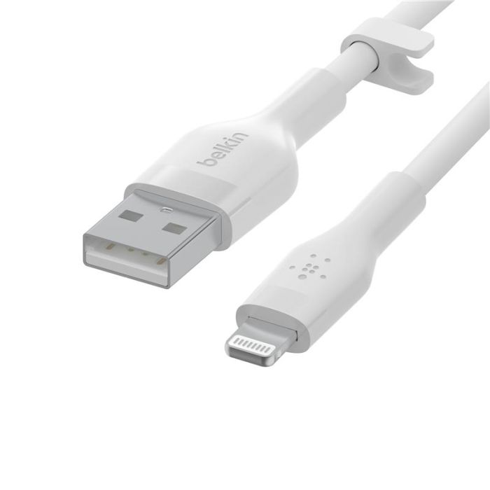 Кабель Belkin USB-A > Lightning заряджання/синхронізації 12Вт, 1м, силіконовий з кліпсою, білий