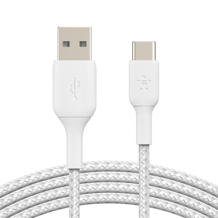 Кабель Belkin USB-A > USB-C заряджання/синхронізації 15Вт, 2м, плетений, білий