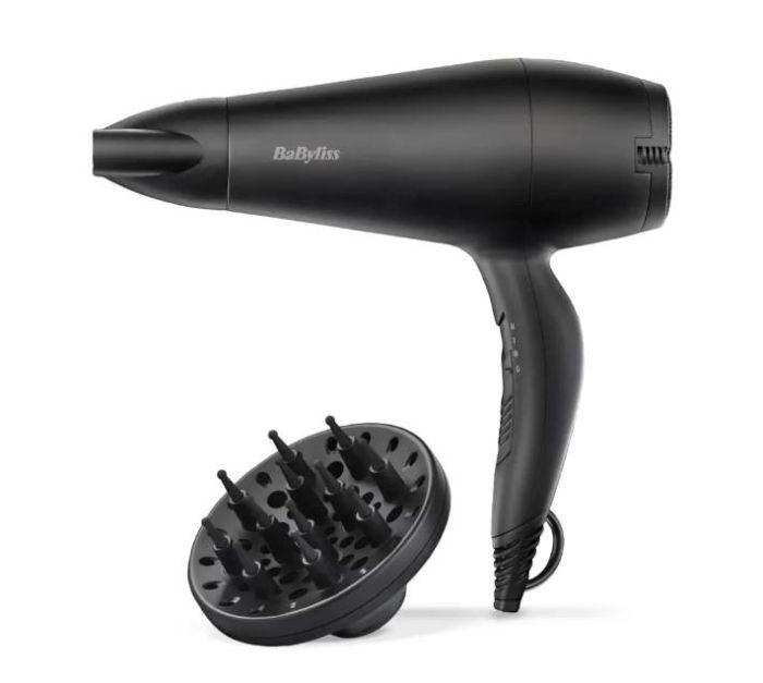 Фен Babyliss Power Smooth, 2000Вт, 2 режими, іонізація, хол. обдув, 2 насадки, чорний