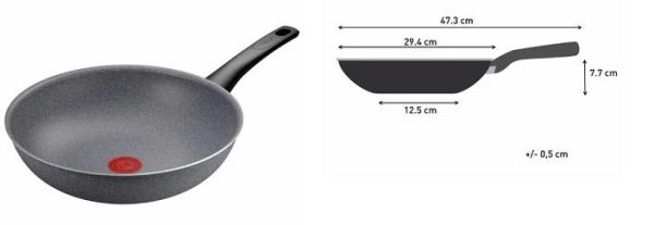 Сковорода ВОК Tefal Hard Stone,28см, алюміній, бакеліт, сірий