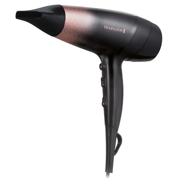 Фен Remington Rose Shimmer, 2200Вт, 3 режими, дифузор, іоніз-я, хол. обдув, чорно-рожевий