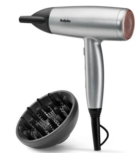 Фен Babyliss Cosmos, 2100Вт, 3 режими, іонізація, хол. обдув, 2 насадки, сірий
