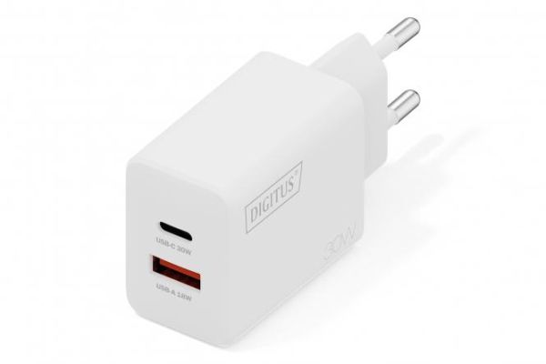 Зарядний пристрій DIGITUS GaN 1хUSB-C, 1хUSB-A, 30W
