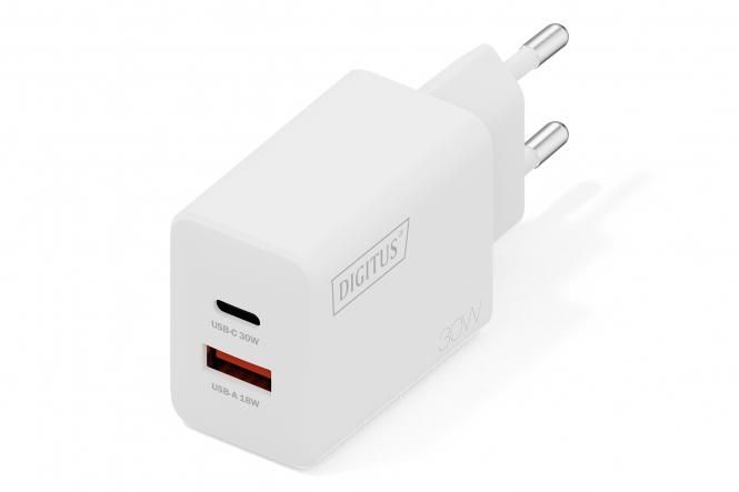 Зарядний пристрій DIGITUS GaN 1хUSB-C, 1хUSB-A, 30W