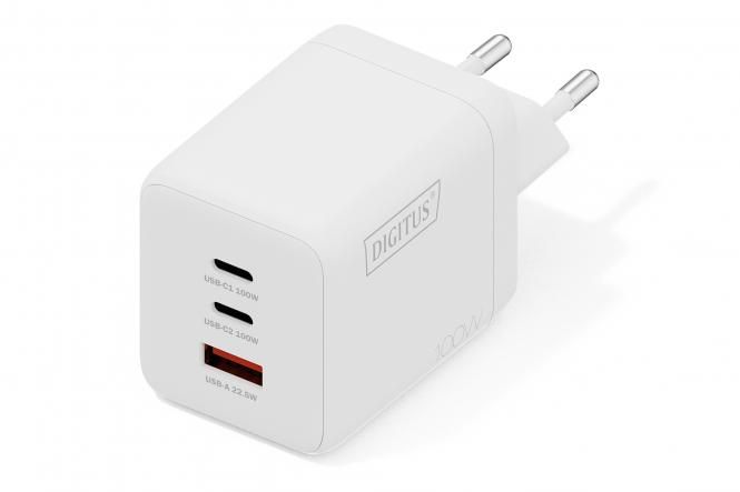 Зарядний пристрій DIGITUS GaN 2хUSB-C, 1хUSB-A, 100W