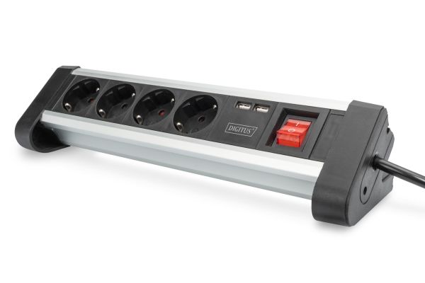 Блок розеток DIGITUS Office, 4xSchuko 16A, 2xUSB 2A, вимикач, 1.5м, вилка Schuko
