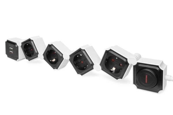Блок розеток DIGITUS Flexible, 4xSchuko 16A, 2xUSB 2.4A, вимикач