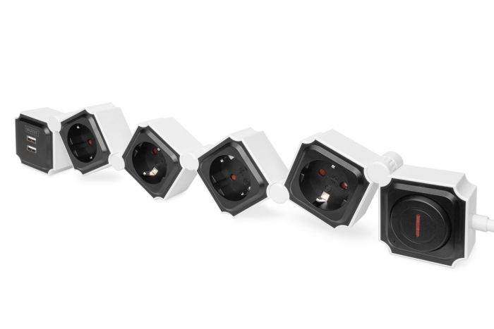 Блок розеток DIGITUS Flexible, 4xSchuko 16A, 2xUSB 2.4A, вимикач