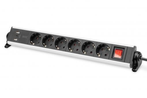 Блок розеток DIGITUS Office, 6xSchuko 16A, 3xUSB 2A, вимикач, 1.5м, вилка Schuko