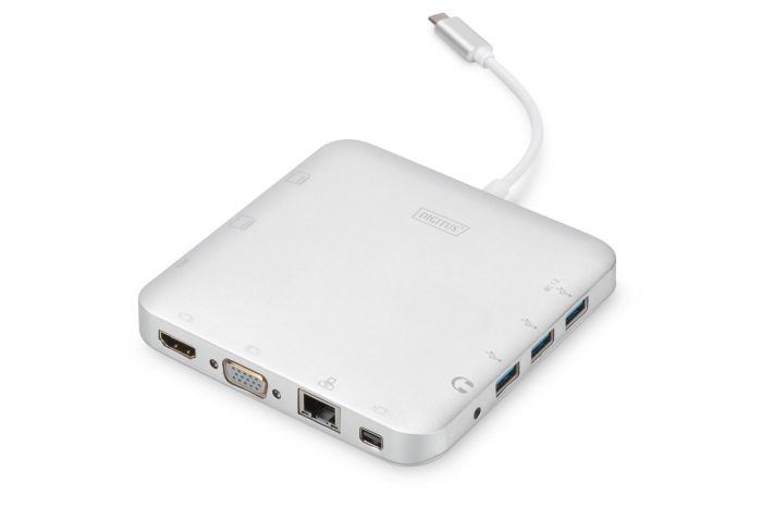 Хаб DIGITUS USB-C > HDMI/VGA/miniDisplayPort/3xUSB-A/USB-C/SD/MicroSD/RJ54/Audio